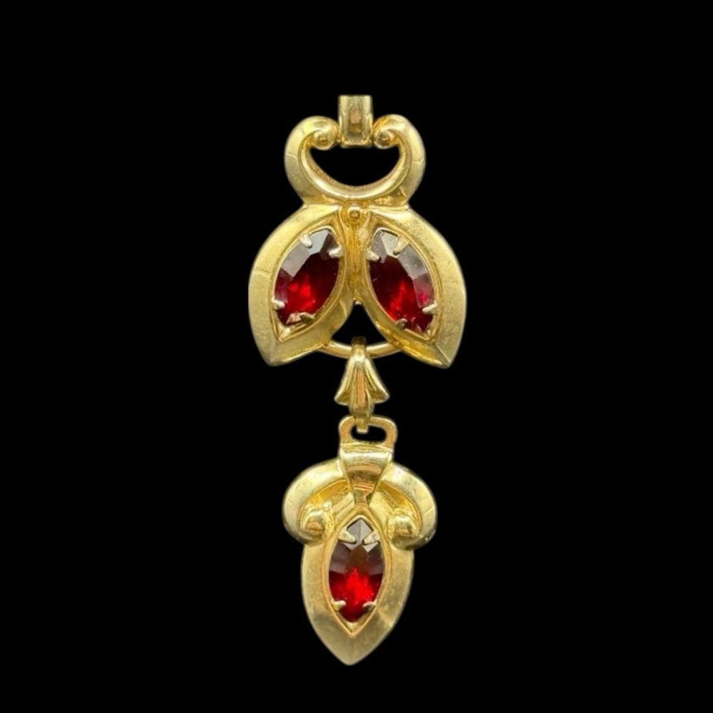 PRICE IS FIRM - Pyrope Garnet Vintage Edwardian 10K/Platinum Waterfall Brooch - Picture 6 of 16